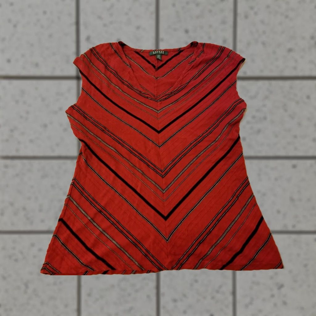 Polo Ralph Lauren Polo Ralph Lauren Blouse Shirt L Women Red Cotton Sleeveless V-Neck Tee T-Shirt Size L / US 10 / IT 46 - 1 Thumbnail