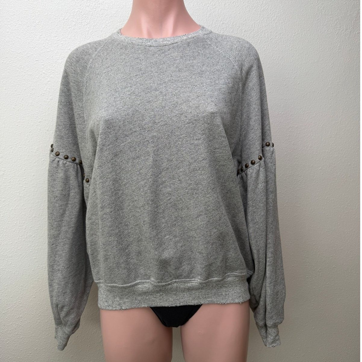 THE GREAT The Great Studded Balloon Sleeve Gray Sweater Size 1 Small Size S / US 4 / IT 40 - 2 Thumbnail
