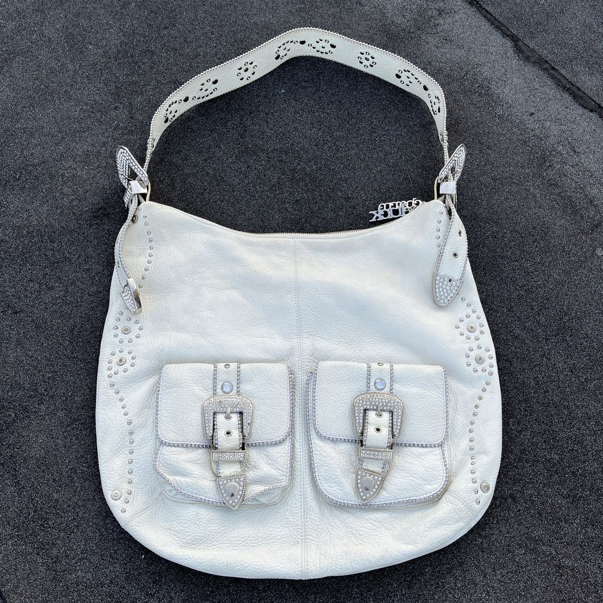 image of Vintage Genuine Leather Embellished Bag (Unisex) in White, Women's