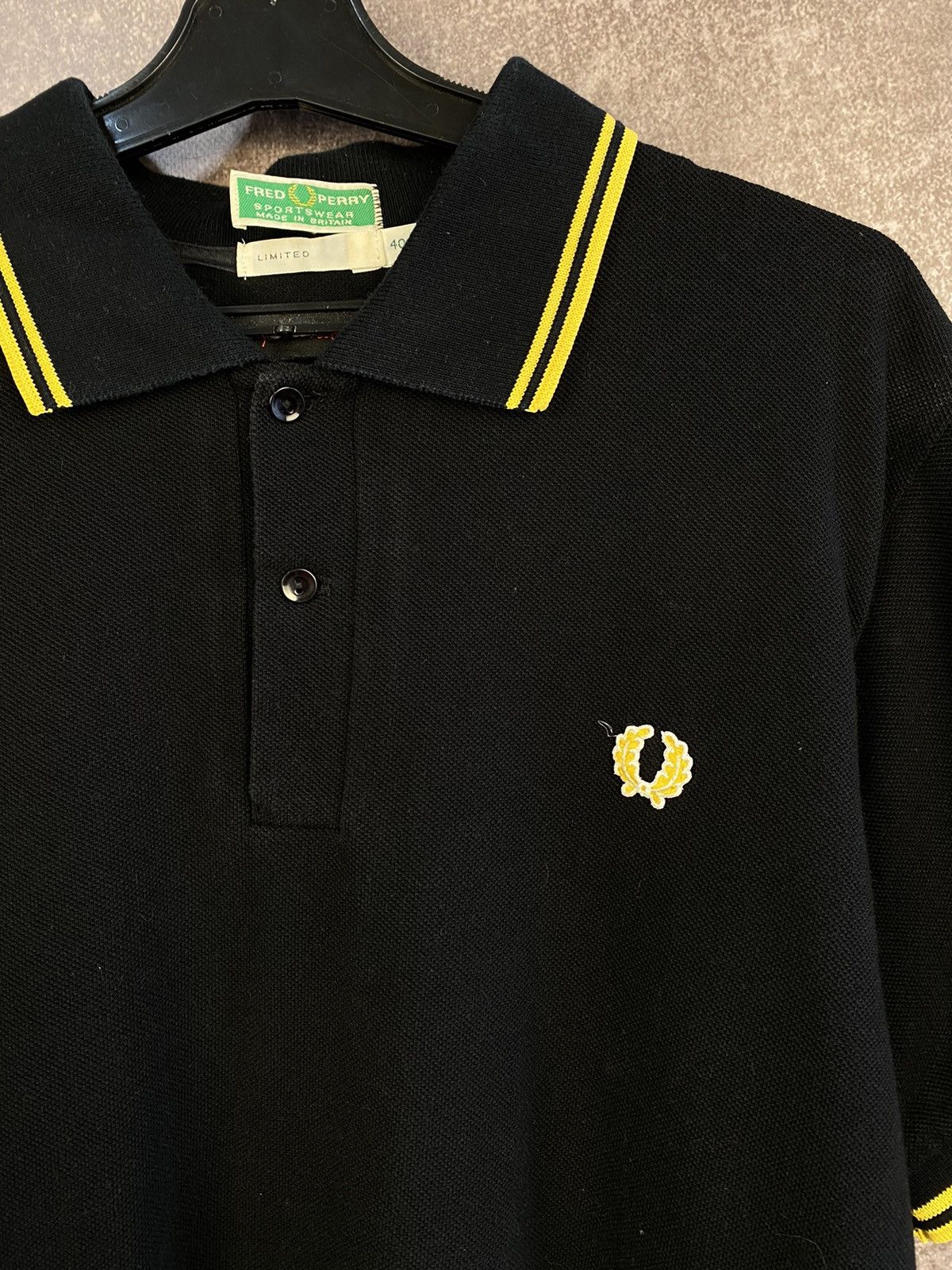 Vintage Fred Perry Black Yellow Short Sleeve Polo