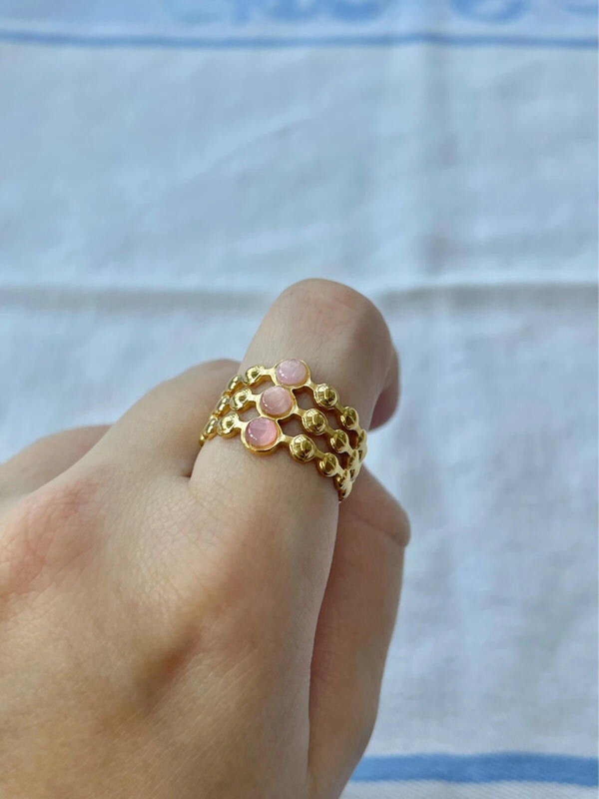 Other Gold plated pink round multi gemstone vintage style ring Size ONE SIZE - 4 Thumbnail