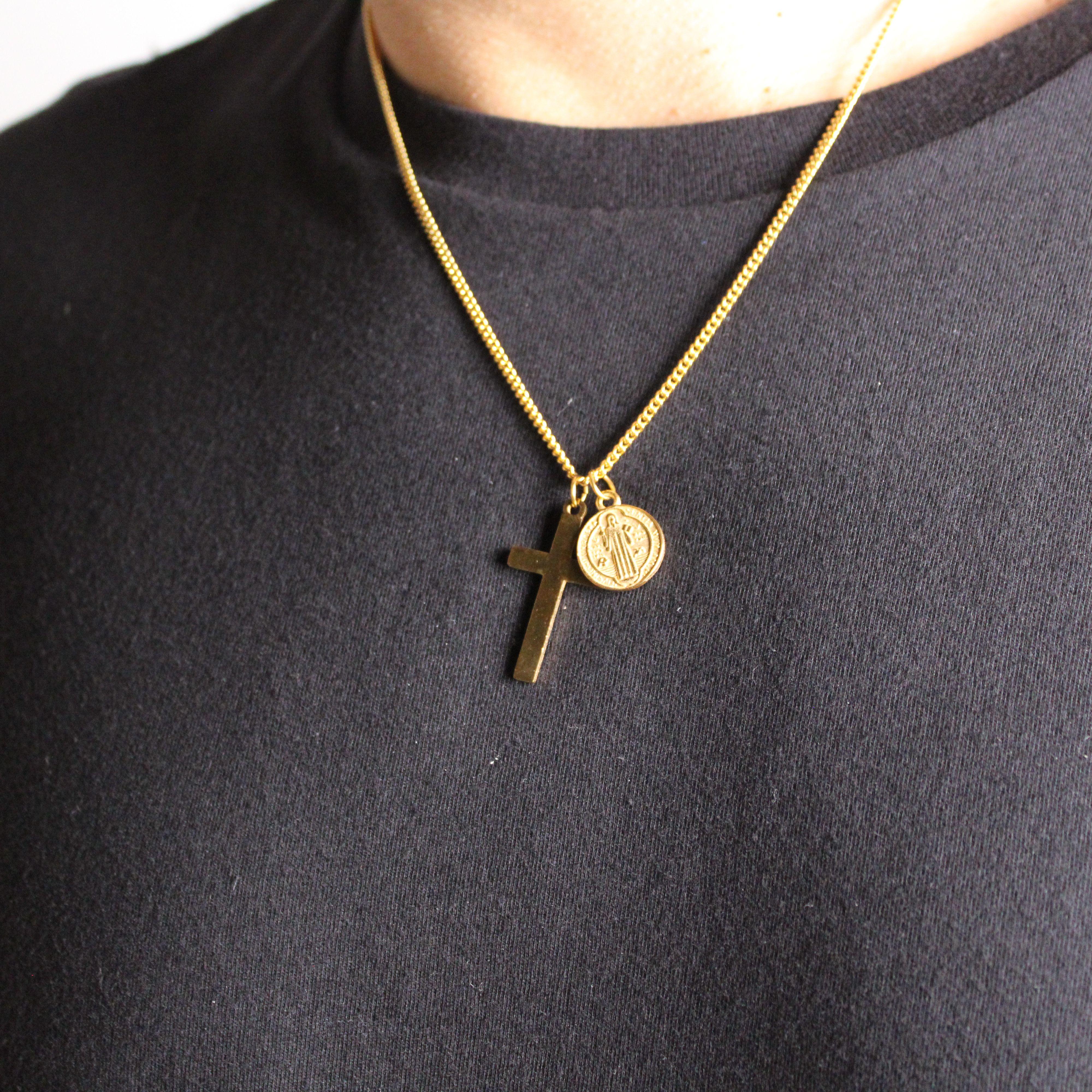 Jewelry Gold Cross & Saint Benedict Medal Pendant Set Size ONE SIZE - 1 Thumbnail