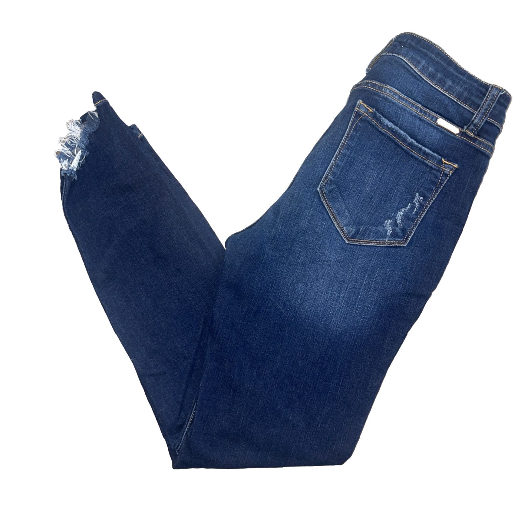 Vintage KanCan Jeans Women’s 7 27 Blue Estilo Skinny Denim Stretch Distressed Hem Button Zip High Rise 5-Pocket Regular Fall Spring Winter Womens Size 27" / US 4 / IT 40 - 3 Thumbnail