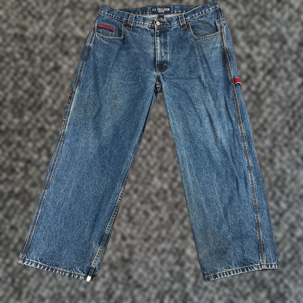 Vintage VTG US Polo Assn Jeans 38x30 Carpenter Wide Leg Baggy Distressed Men Jeans 90s Logo Retro Hip Hop Workwear Blue Denim Short Description Not Included Size US M / EU 48-50 / 2 - 1 Thumbnail