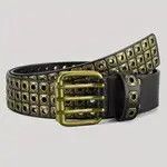 Other Dark Gold Triple Line Square Rivet Belt Size ONE SIZE - 3 Thumbnail