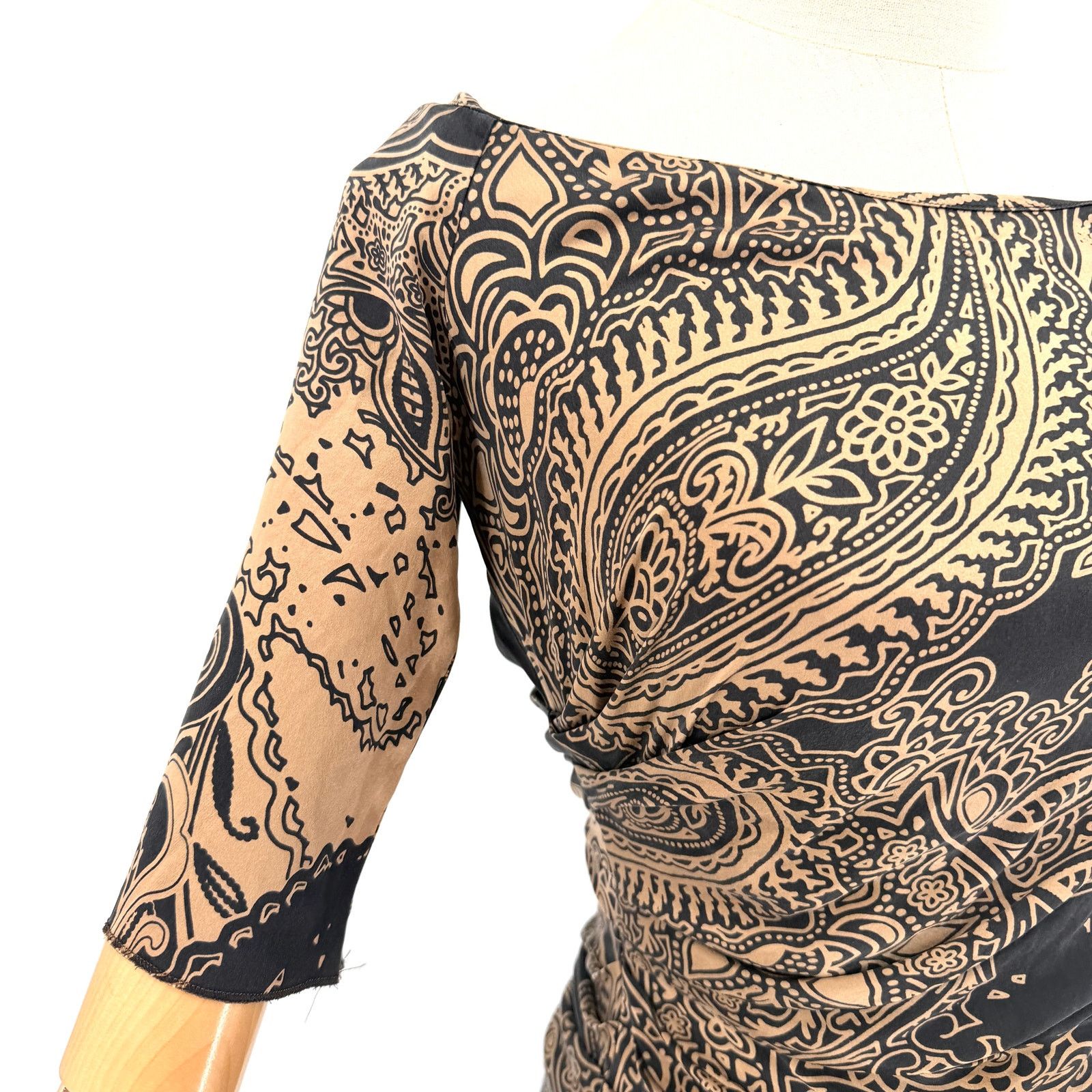 Etro Vintage Y2K Black Copper Silk Stretch Ruched Paisley Dress Size XS / US 0-2 / IT 36-38 - 3 Thumbnail
