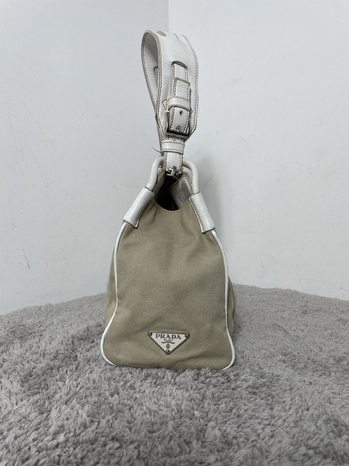 Prada Very Rare Prada Leather CANVAS SHOULDER BAG BEIGE Size ONE SIZE - 5 Thumbnail