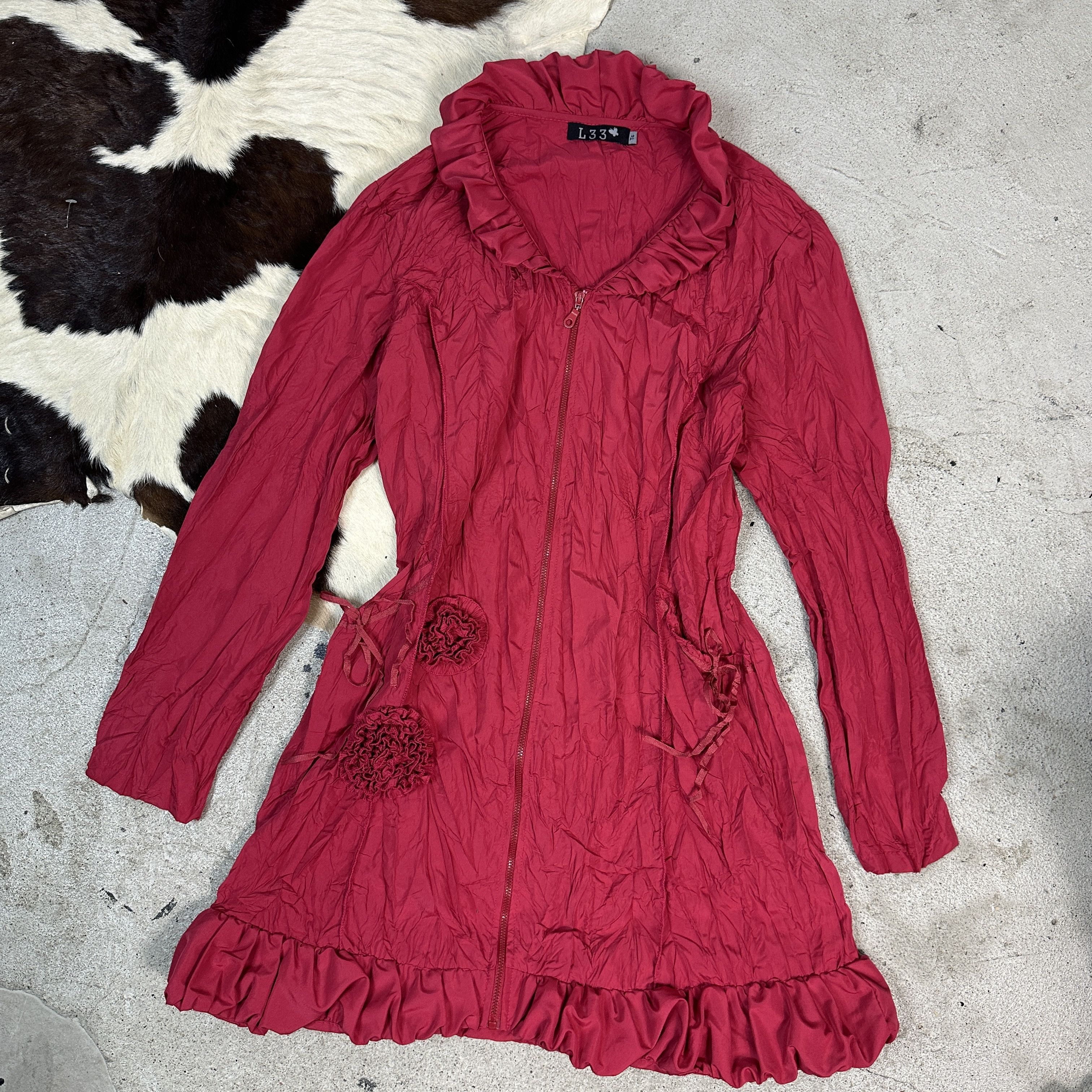 Vintage Vintage Avant Garde Y2K Zip Roses Cherry Red Dress Size L / US 10 / IT 46 - 6 Thumbnail