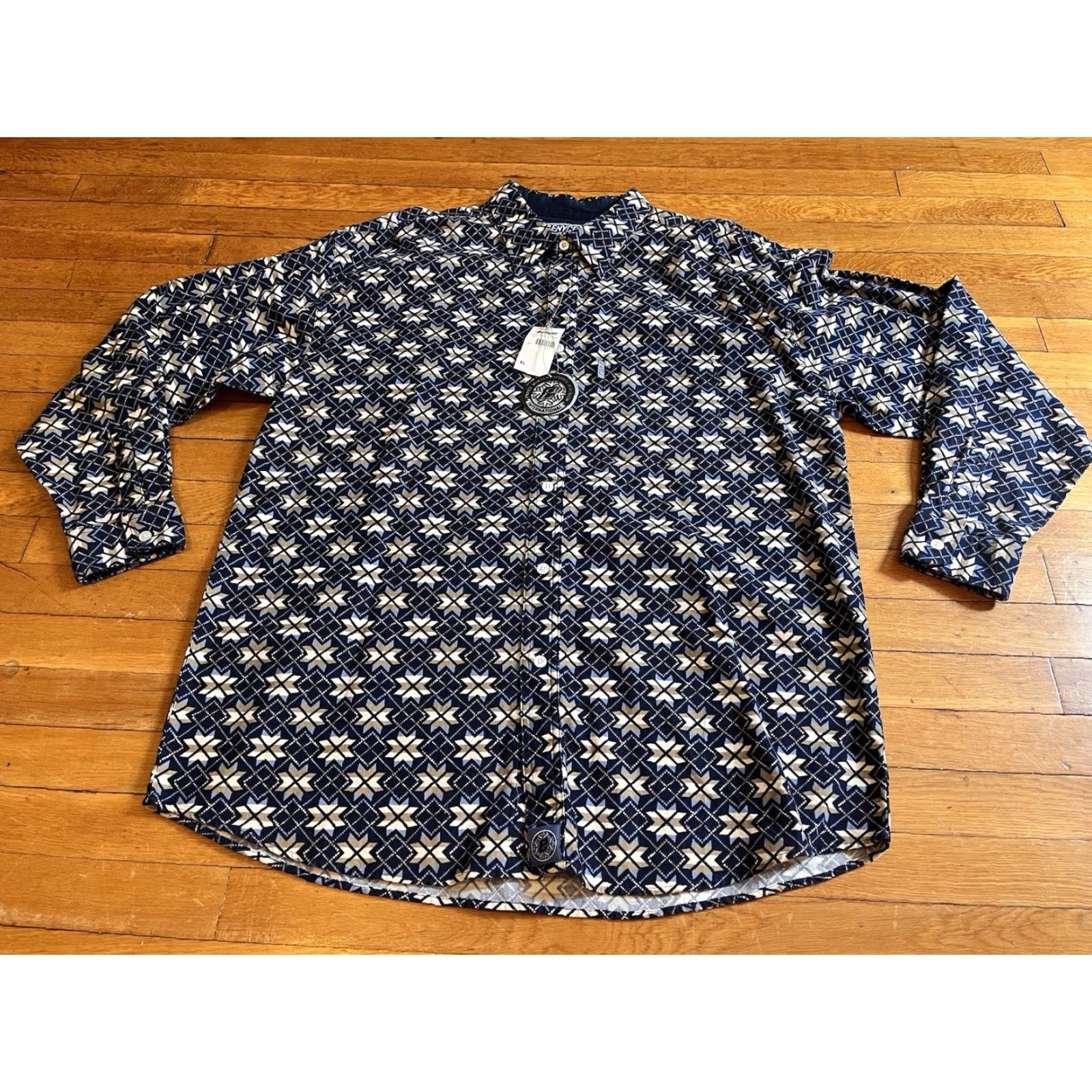 Enyce VINTAGE Enyce All Over Print Shirt Men’s XL Blue Geometric 90s Casual Button-Up Mens Size US XL / EU 56 / 4 - 2 Thumbnail