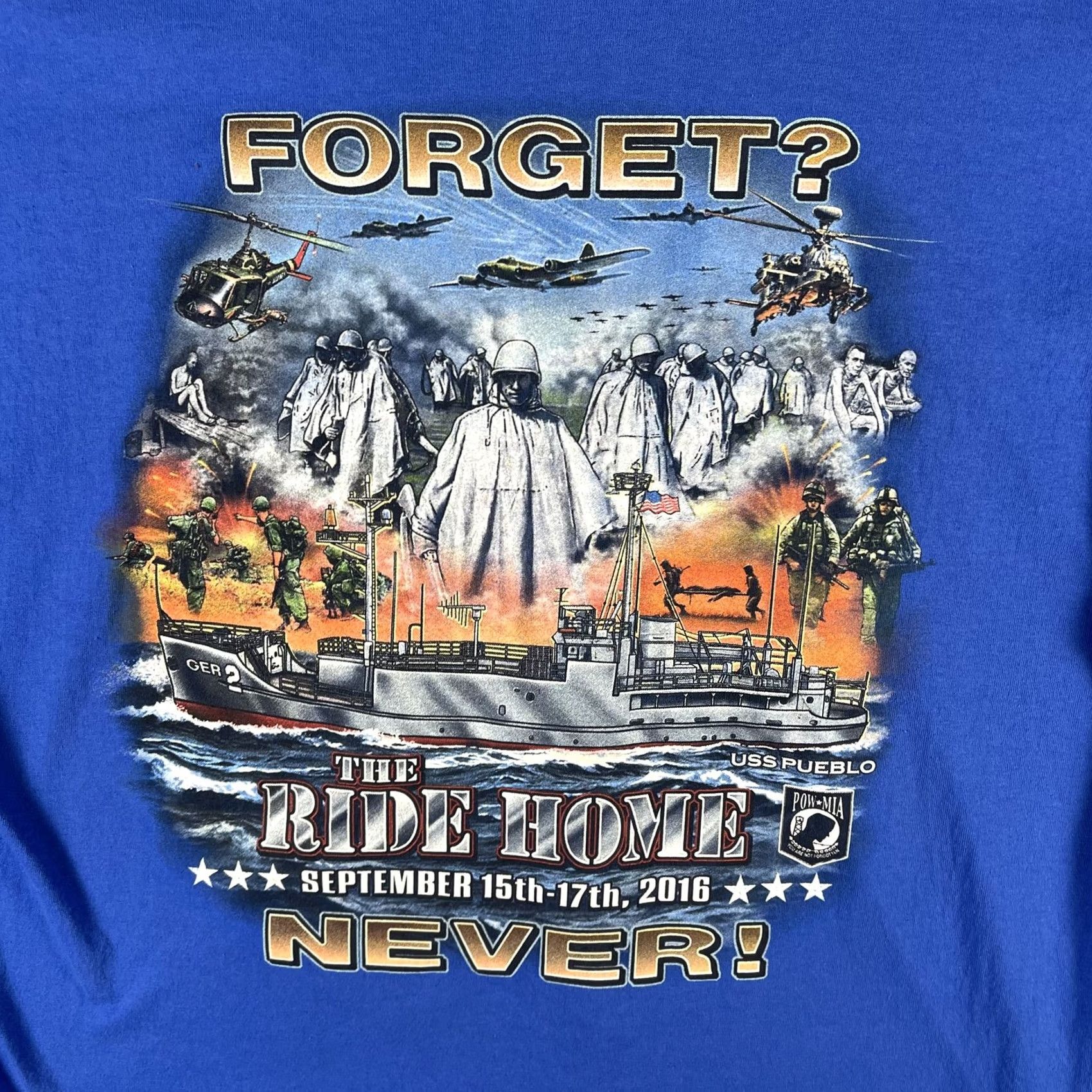 Gildan The Ride Home Shirt Mens 2XL Blue Long Sleeve POW MIA USS Pueblo Veteran 2016 Size US XXL / EU 58 / 5 - 6 Thumbnail