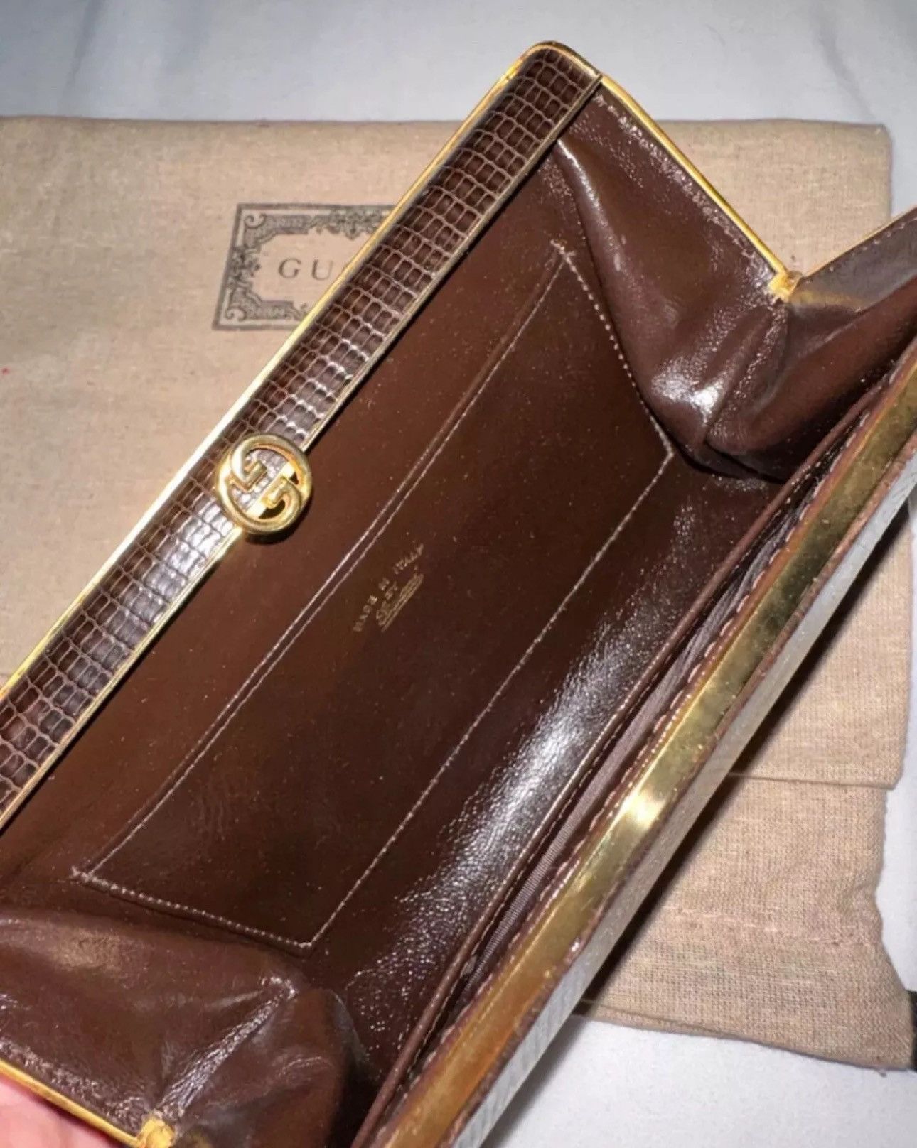 Gucci Gucci Rare Dark Brown Lizard Clutch Wallet Size ONE SIZE - 3 Thumbnail