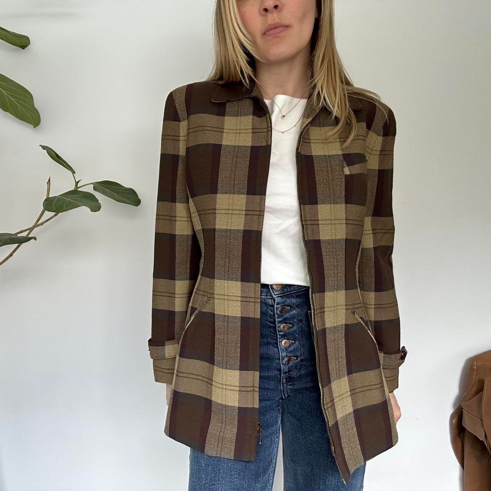Other Vintage Brown and Tan Plaid Wool Jacket (S) Size S / US 4 / IT 40 - 2 Thumbnail