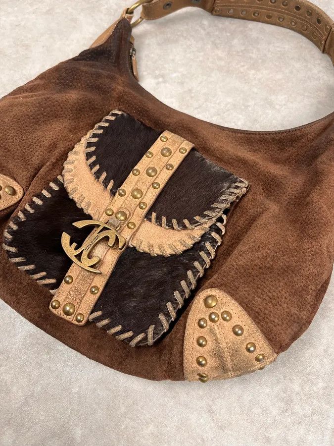 Roberto Cavalli AW2008 Cavalli Brown Pony Hair Studded Leather Handle Bag Size ONE SIZE - 4 Thumbnail