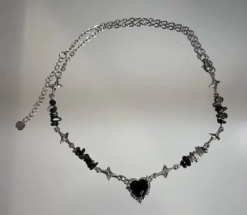 Japanese Brand Retro punk black heart star stone chain necklace choker y2k Size ONE SIZE - 8 Thumbnail