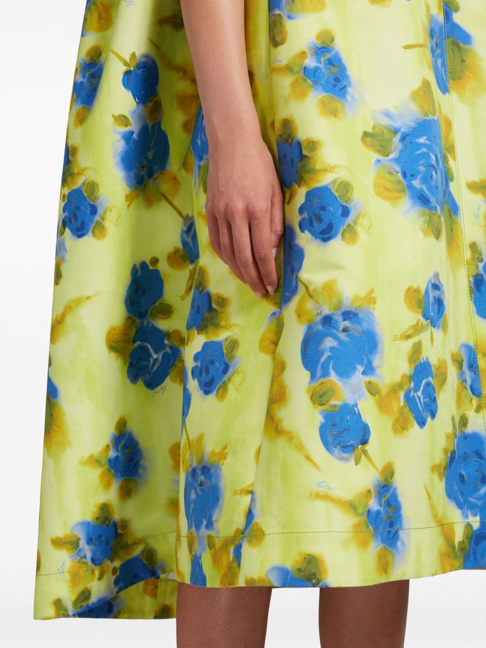 Marni o1w1db10125 Floral Print Cotton Midi Dress in Multicolor Size L / US 10 / IT 46 - 6 Thumbnail