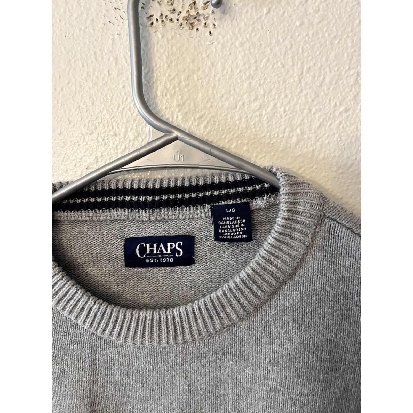 Chaps VINTAGE Chaps Men Heavy Long Sleeve Crew Neck Sweater L Gray 100% Cotton Embroidered Logo Golf Hiking Walking Mens Regular Sweatshirt Crewneck Size US L / EU 52-54 / 3 - 3 Thumbnail