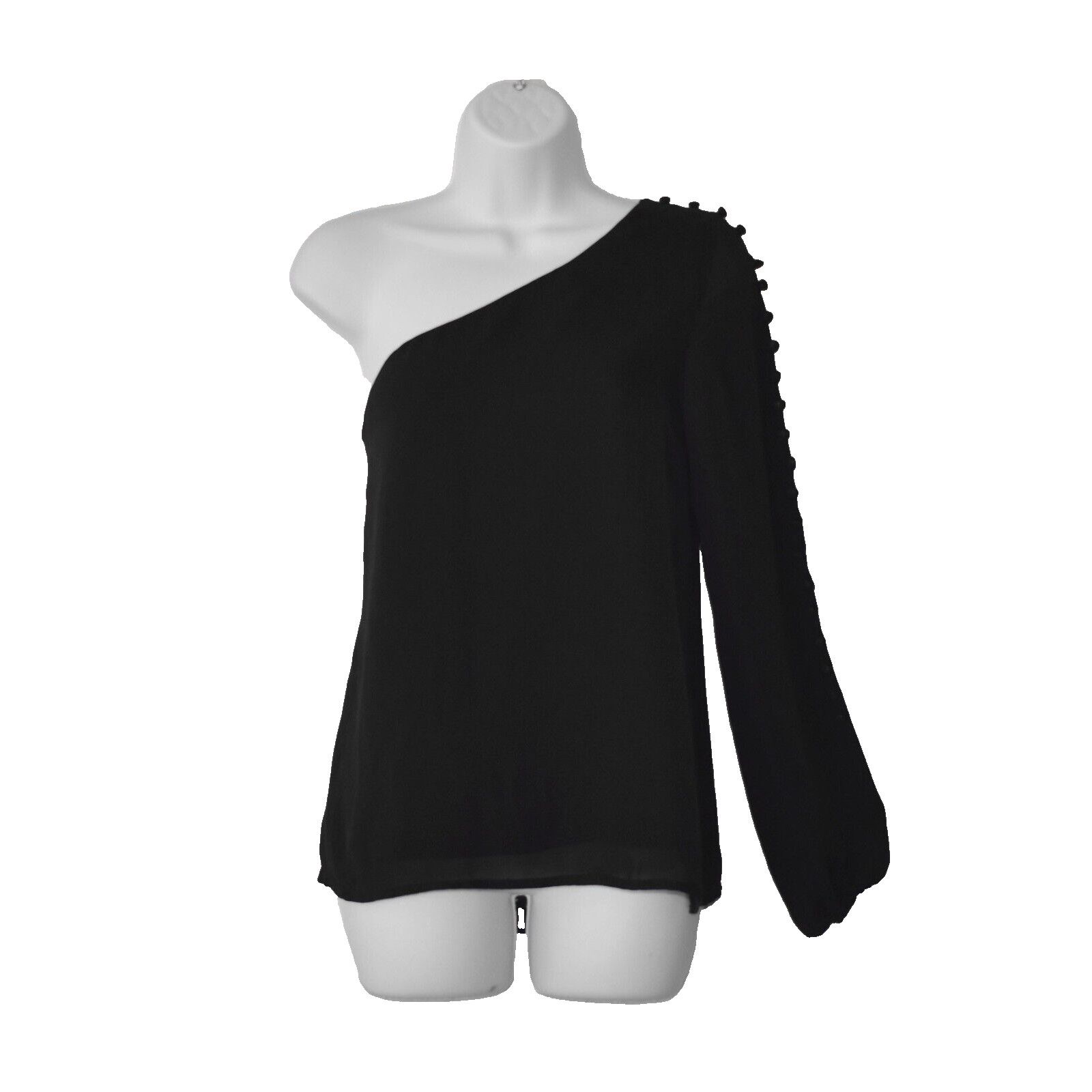 CAMI NYC CAMI Black Silk Cascade Down Buttons Long Sleeve Top Size S Size S / US 4 / IT 40 - 1 Thumbnail