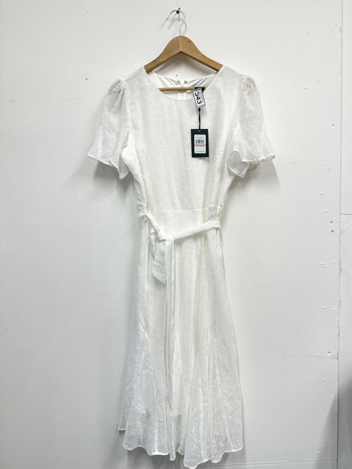 DKNY White Short Sleeve Midi Dress with Belt Size S / US 4 / IT 40 - 1 Thumbnail