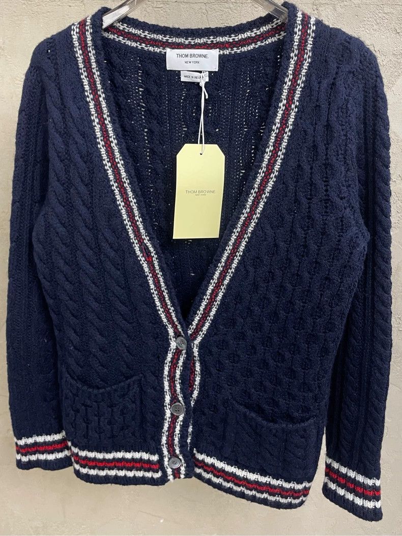 Thom Browne Thom browne Dark blue neckline hem stripe knitted wool card Size US XXS / EU 40 - 3 Thumbnail