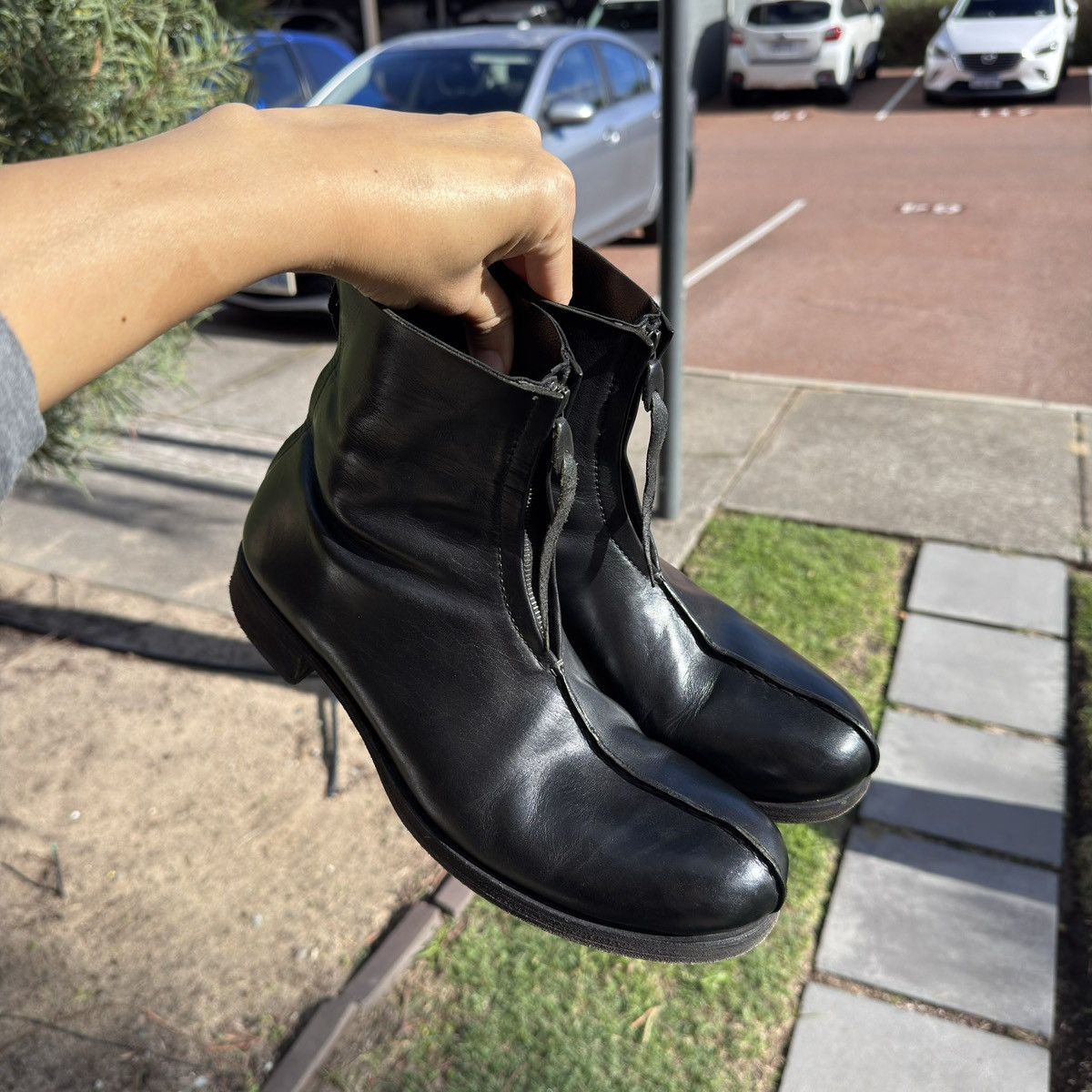 Ma+ M.a+ black leather double-zip boots, fits Size 42.5 Size US 9 / EU 42 - 9 Thumbnail