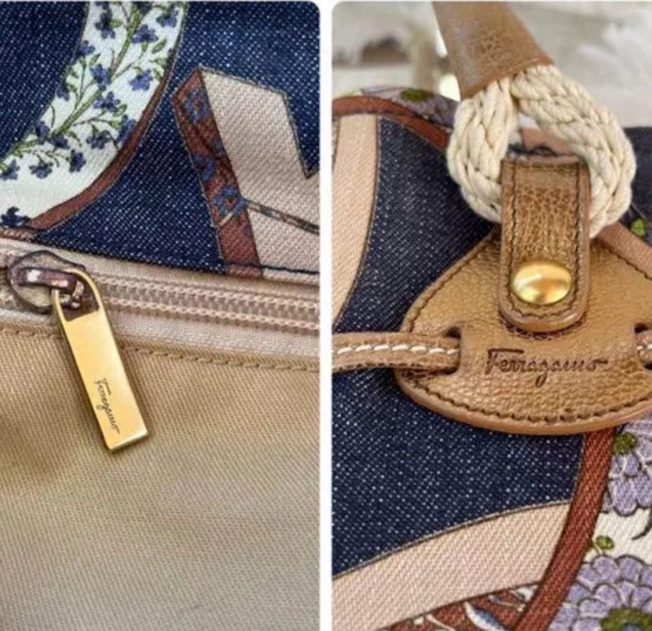 Salvatore Ferragamo Vintage Salvatore Ferragamo Flora Gancini Denim Shoulder Bag Size ONE SIZE - 10 Thumbnail