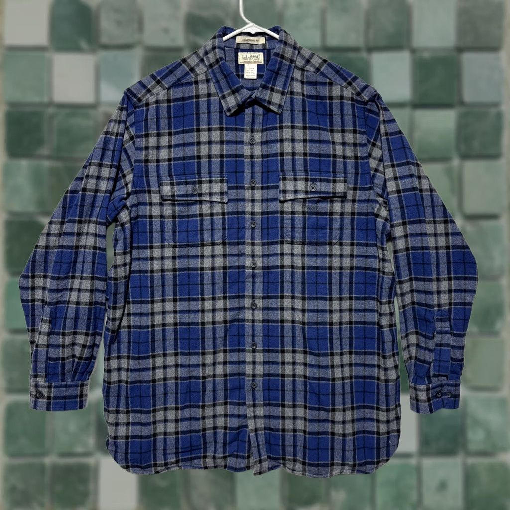 Vintage LL Bean Shirt Mens XLT Chamois Flannel Button-Up Blue Plaid Vintage? No Size US XL / EU 56 / 4 - 1 Thumbnail