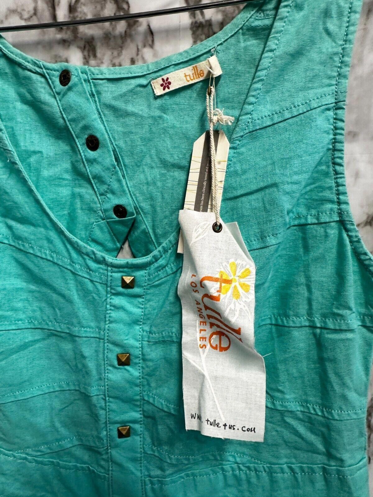 Tultex Tulle Aqua linen Blend sleeveless Midi pockets Dress Size S Size S / US 4 / IT 40 - 3 Thumbnail