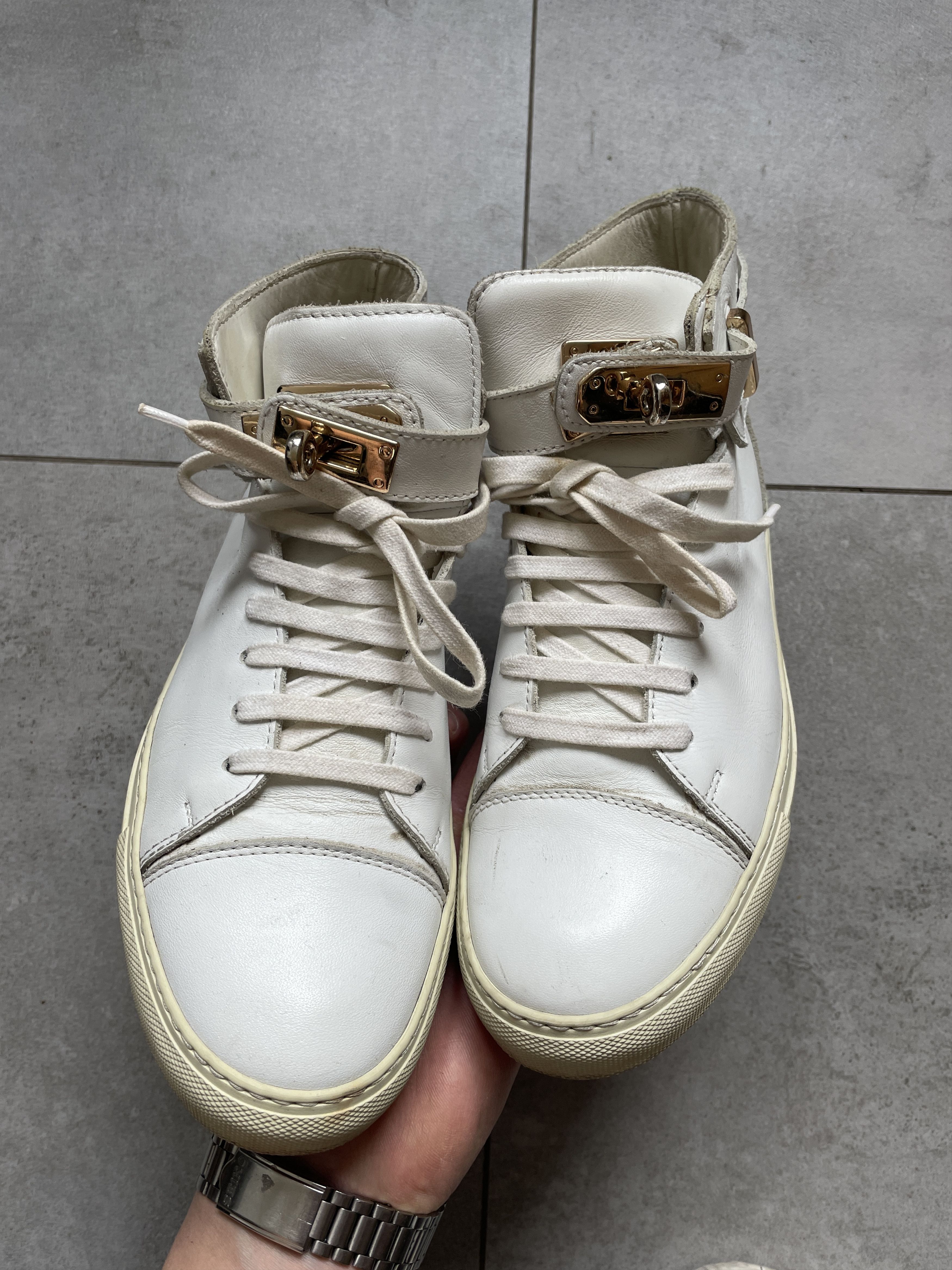 Balenciaga MICHALSKY ARENA TYPE WHITE LEATHER STRAP VELCRO HI TOPS Size US 8 / EU 41 - 4 Thumbnail