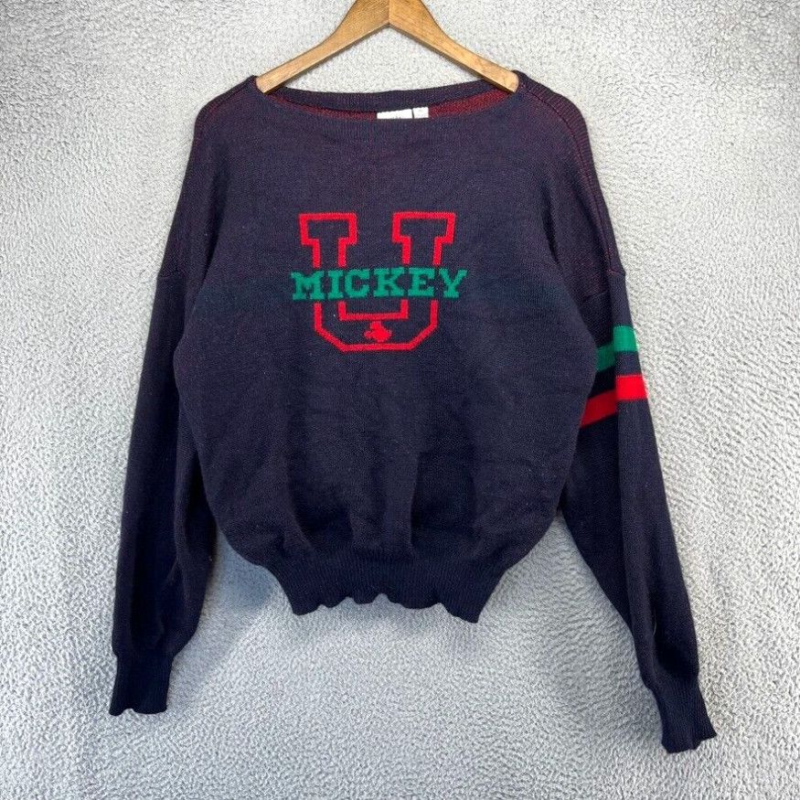 image of Vintage Mickey University Sweater Men's Extra Large Blue Red Green Lambswool 90's in White (Size XL