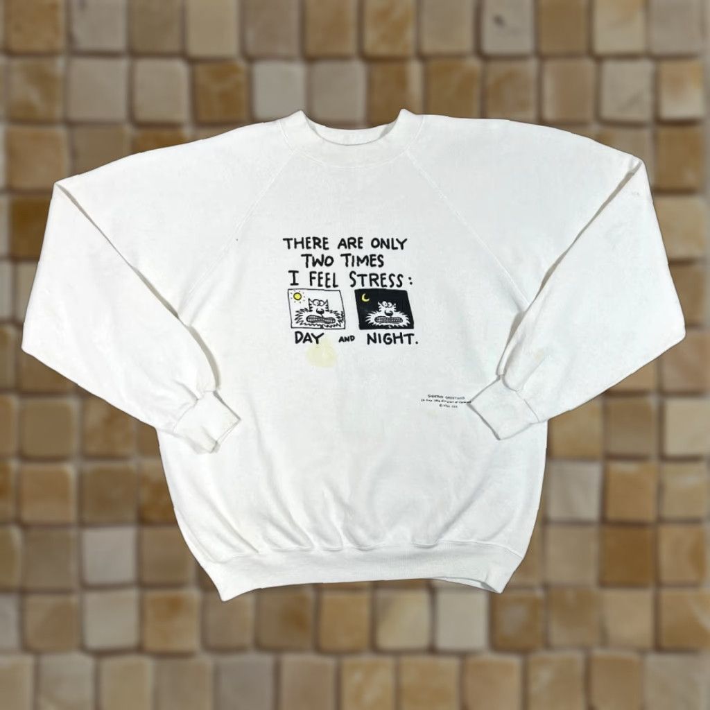Hanes VINTAGE Hanes I FEEL STRESS Graphic Crewneck Sweatshirt L Mens White 90s Size US L / EU 52-54 / 3 - 1 Thumbnail