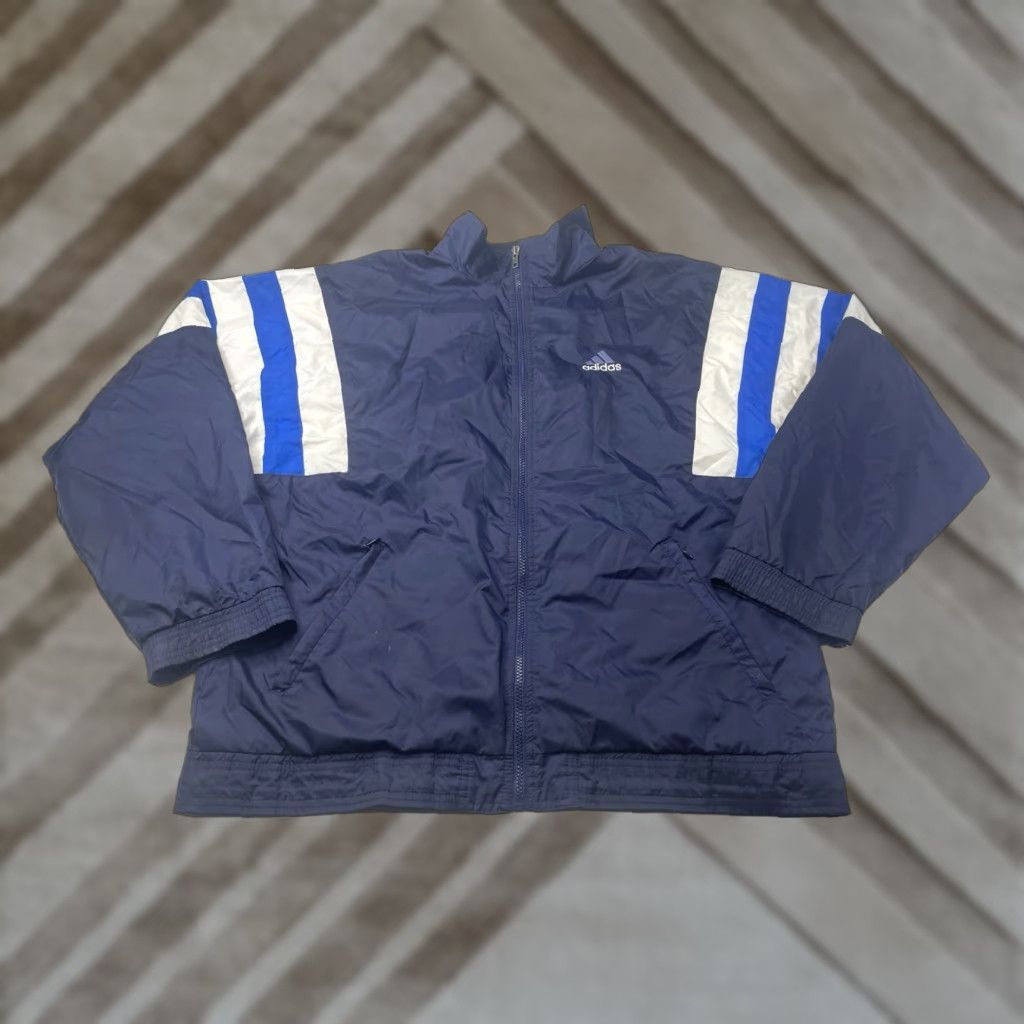 Adidas VINTAGE ADIDAS Windbreaker Jacket L Men Blue White Striped Spell Out Trefoil Nylon Hip Hop 90s Size US L / EU 52-54 / 3 - 1 Thumbnail