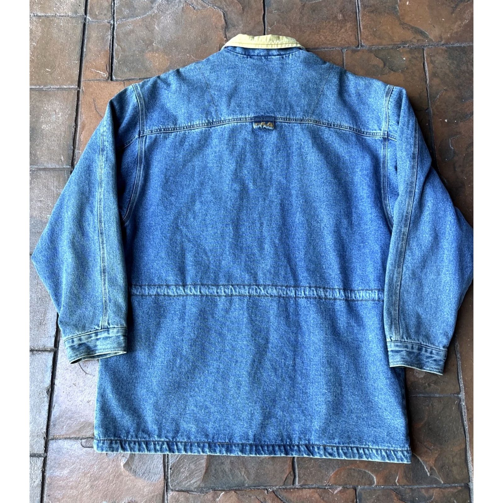Fila VINTAGE 90s FILA Jeans Work Chore Coat Jacket Large Denim Cotton Men Hood Hip Hop Streetwear Trench Coat Long Blue Size US 33 - 3 Thumbnail