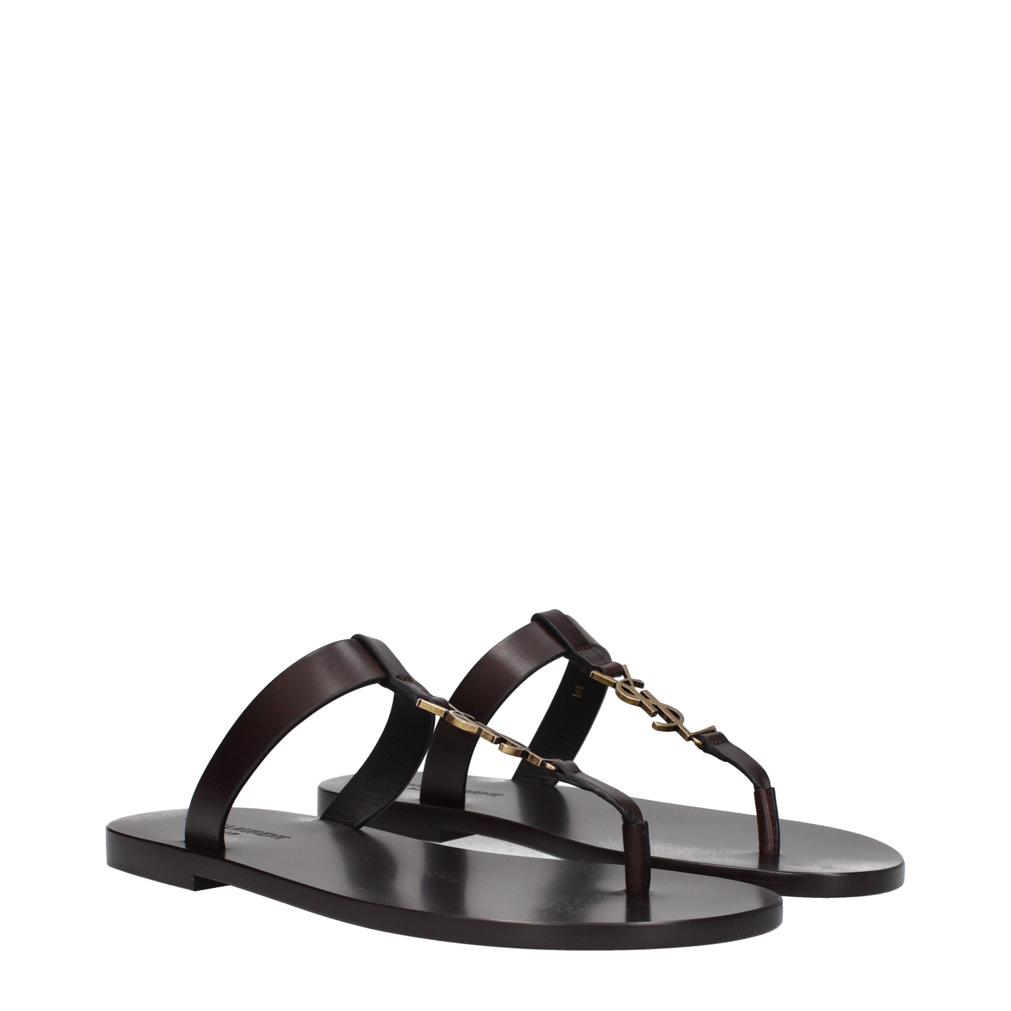 Saint Laurent Paris Flip Flops In Leather Shoes in Black, Men's (Size 8)
