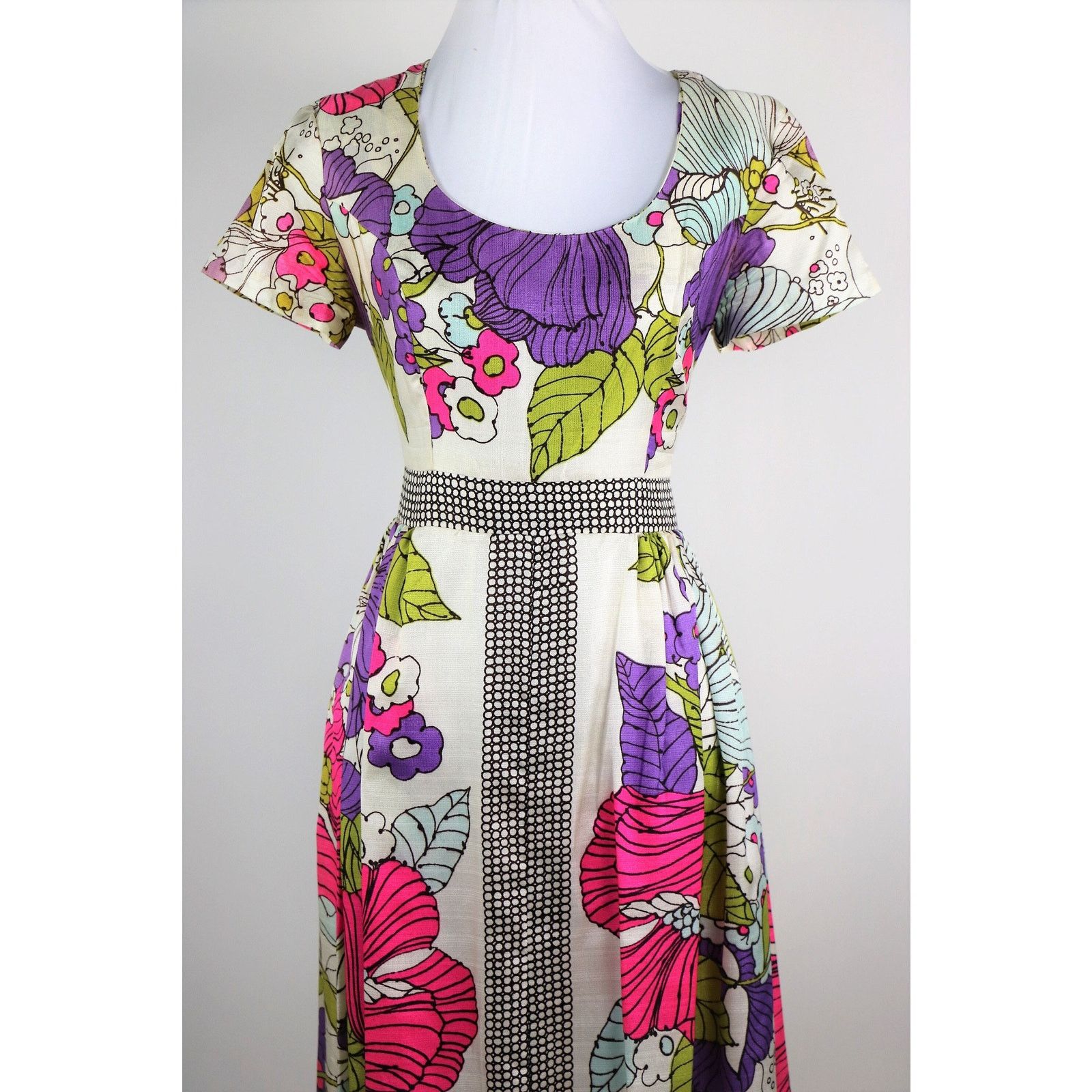 Vintage Vintage 1960s Keyloun Geometric Floral Print Maxi SM/Med Size S / US 4 / IT 40 - 4 Thumbnail