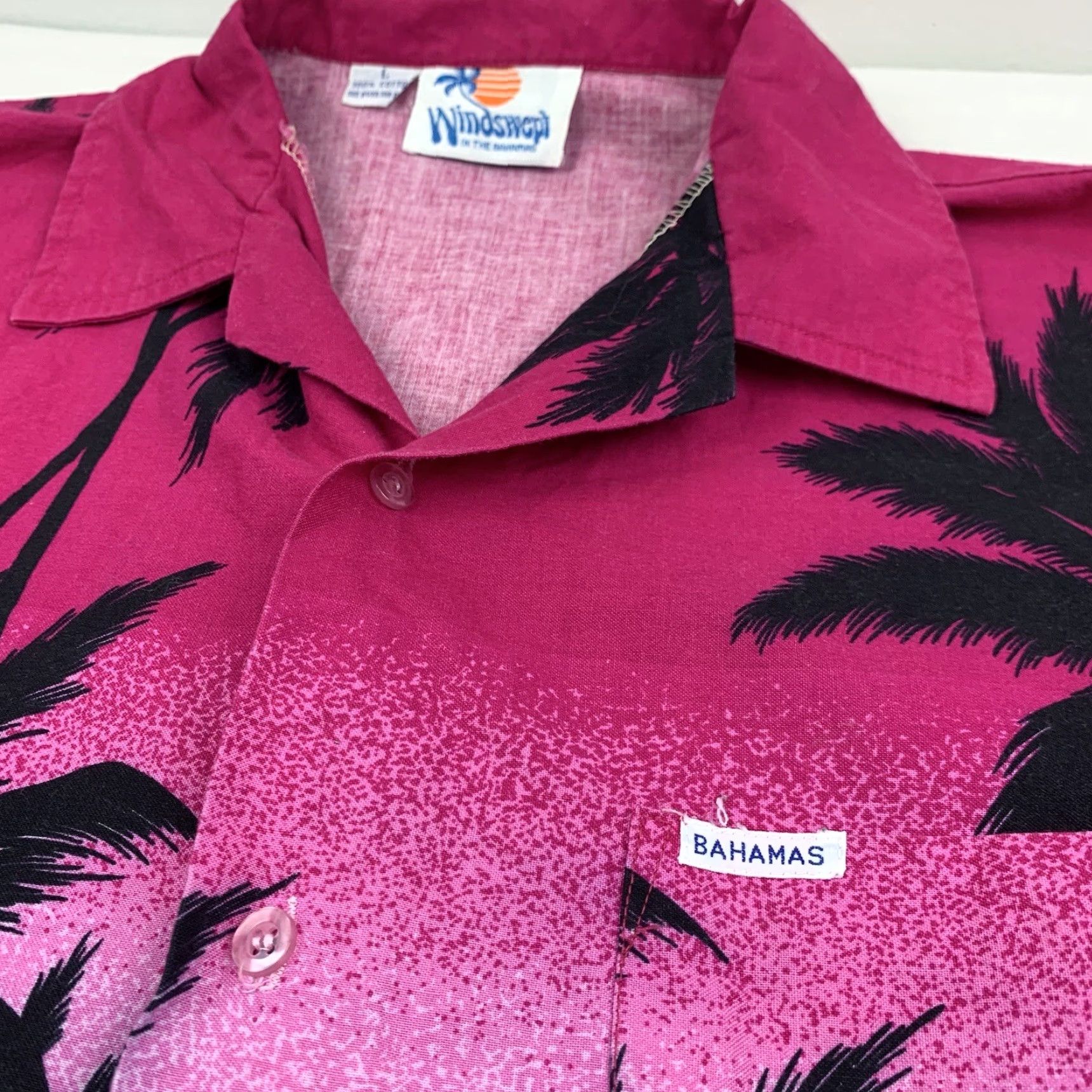 Pinko VINTAGE Windswept Hawaiian Button-Up Shirt Adult Large Pink 90s Bahamas Tropical Aloha Casual Mens Short Sleeve Button-Up Shirt Size US L / EU 52-54 / 3 - 3 Thumbnail