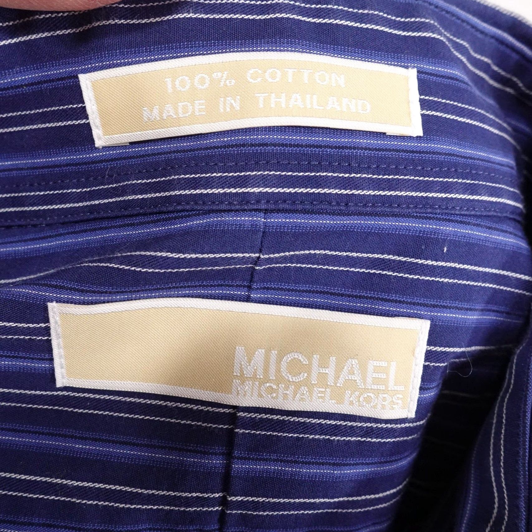 Vintage Michael Kors Dress Shirt Mens 16 34/35 Blue Stripe Large Long Sleeve Size 42R - 6 Thumbnail
