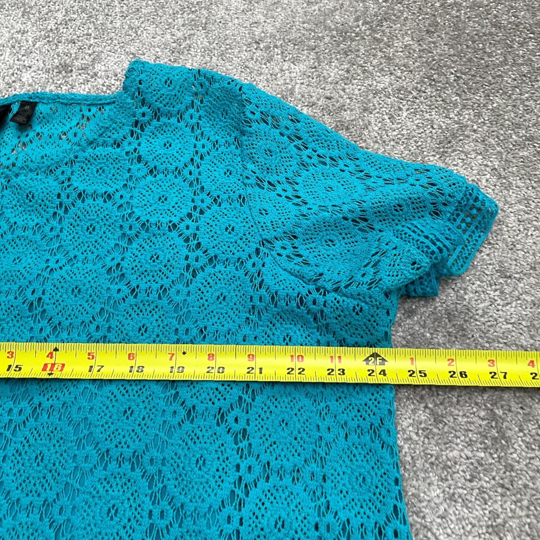Vintage Rafaella Blouse Womens 2X Blue Lace Crew Neck Short Sleeve Lined Camisole Size XXL / US 16-18 / IT 52-54 - 7 Thumbnail