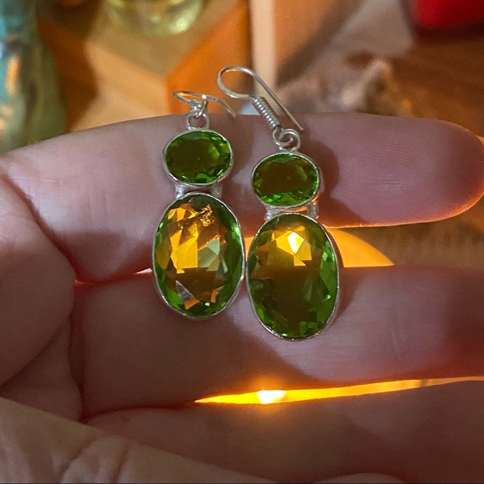 The Unbranded Brand Peridot Tourmaline Sterling Silver Earrings Size ONE SIZE - 5 Thumbnail
