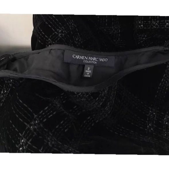 Vintage Carmen Marc Valvo Collection Velvet Flare Skirt Black 2 Women Knee Length Embroidered Flare Skirt Velvet Sequins Womens Size 26" / US 2 / IT 38 - 3 Thumbnail