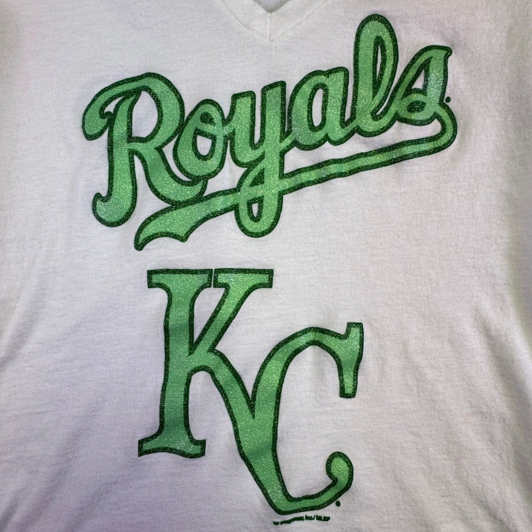 Vintage Kansas City Royals Shirt Women's Small White Glitter T-Shirt Baseball Game Day Size S / US 4 / IT 40 - 2 Thumbnail