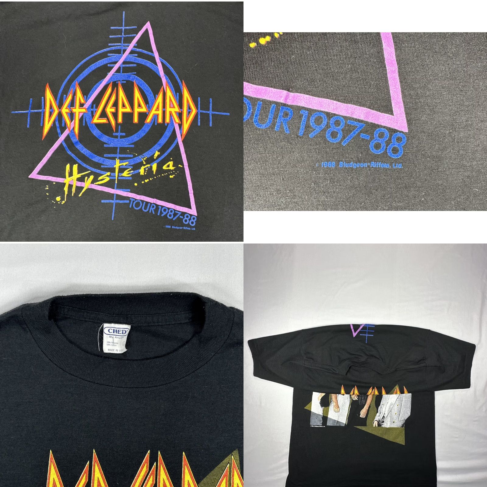 Vintage VINTAGE Def Leppard Single Stitch 1988 Hysteria Tour T-Shirt 80s CHED Tag S/M Black Unisex 50/50 Graphic Tee Mens Womens Boys Girls Size US S / EU 44-46 / 1 - 9 Thumbnail