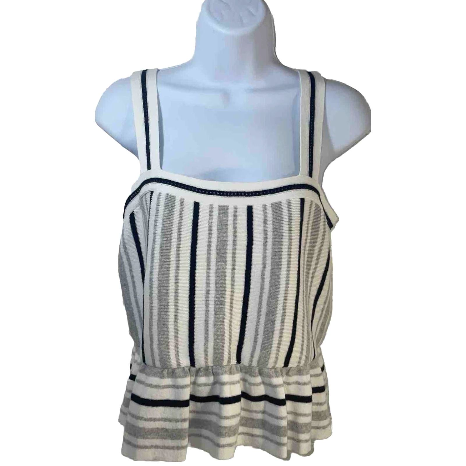 Banana Republic Banana Republic Top Tank Women Small Gray Navy Blue White Stripes Casual Knit Spaghetti Straps Sleeveless multicolor Regular Fit RN54023 Size S / US 4 / IT 40 - 2 Thumbnail