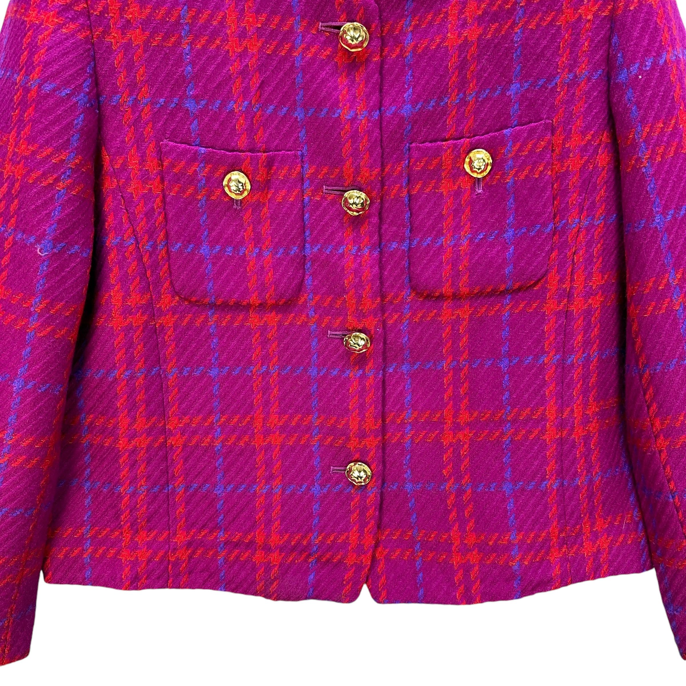 Longchamp KIRA LONGCHAMP Purple Check Crop Jacket #A54-1248 Size M / US 6-8 / IT 42-44 - 3 Thumbnail