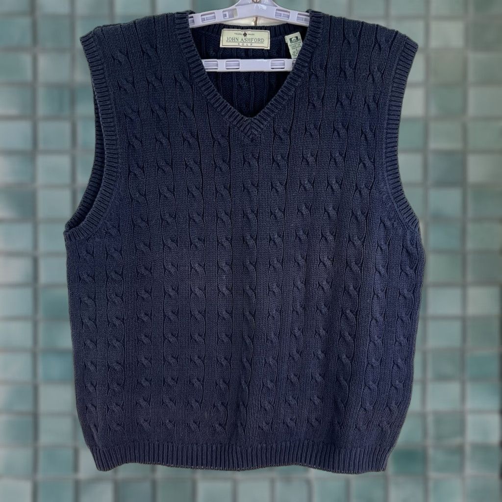 Vintage VINTAGE John Ashford Golf Cable Knit Pullover Vest Sweater Mens Size L Blue Cotton 90s Preppy Size US L / EU 52-54 / 3 - 1 Thumbnail