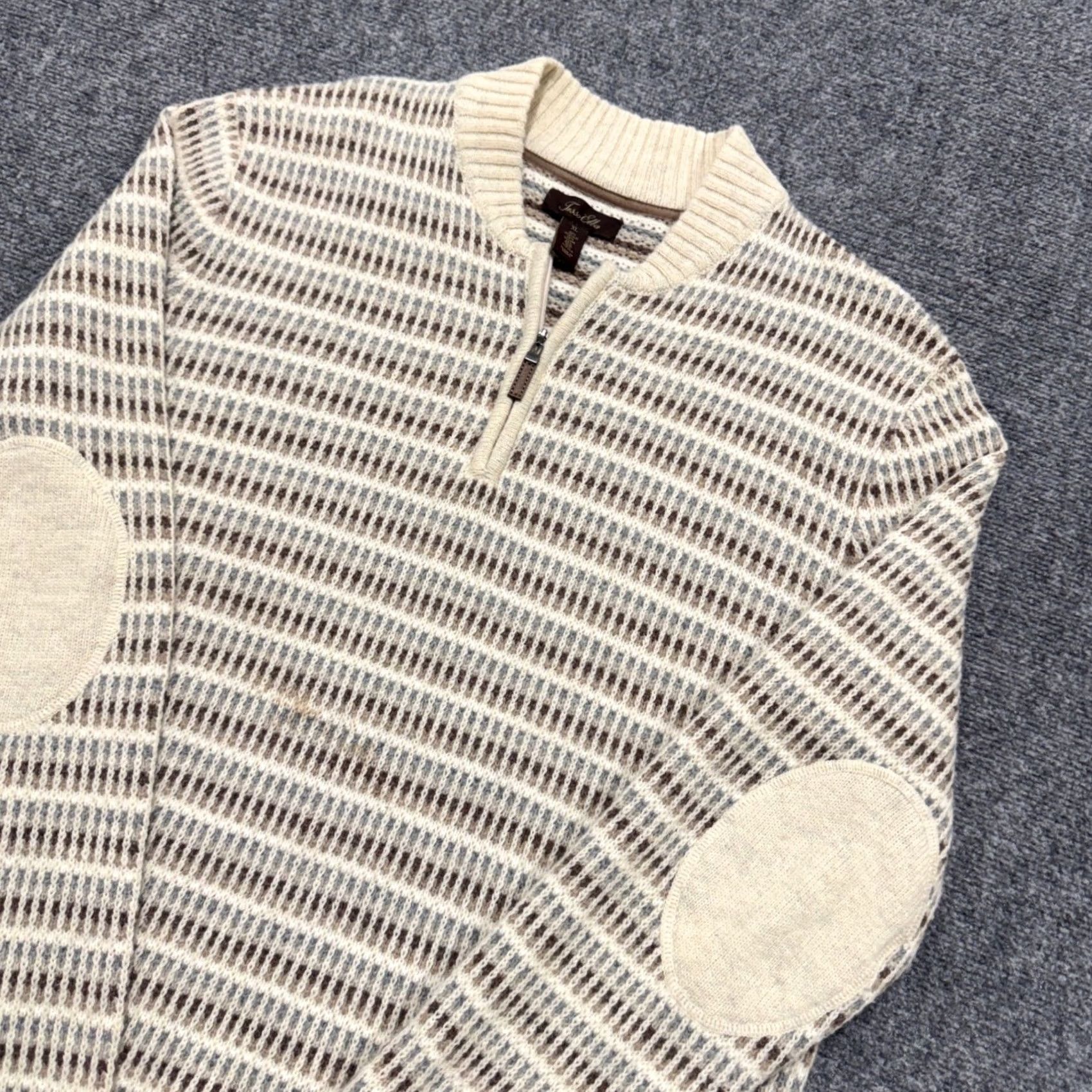 Tasso Elba Tasso Elba Sweater Shirt XL Mens Pullover Multicolor Knitted Quarter Zip Striped Elbow Patch Cotton Acrylic Size US XL / EU 56 / 4 - 2 Thumbnail
