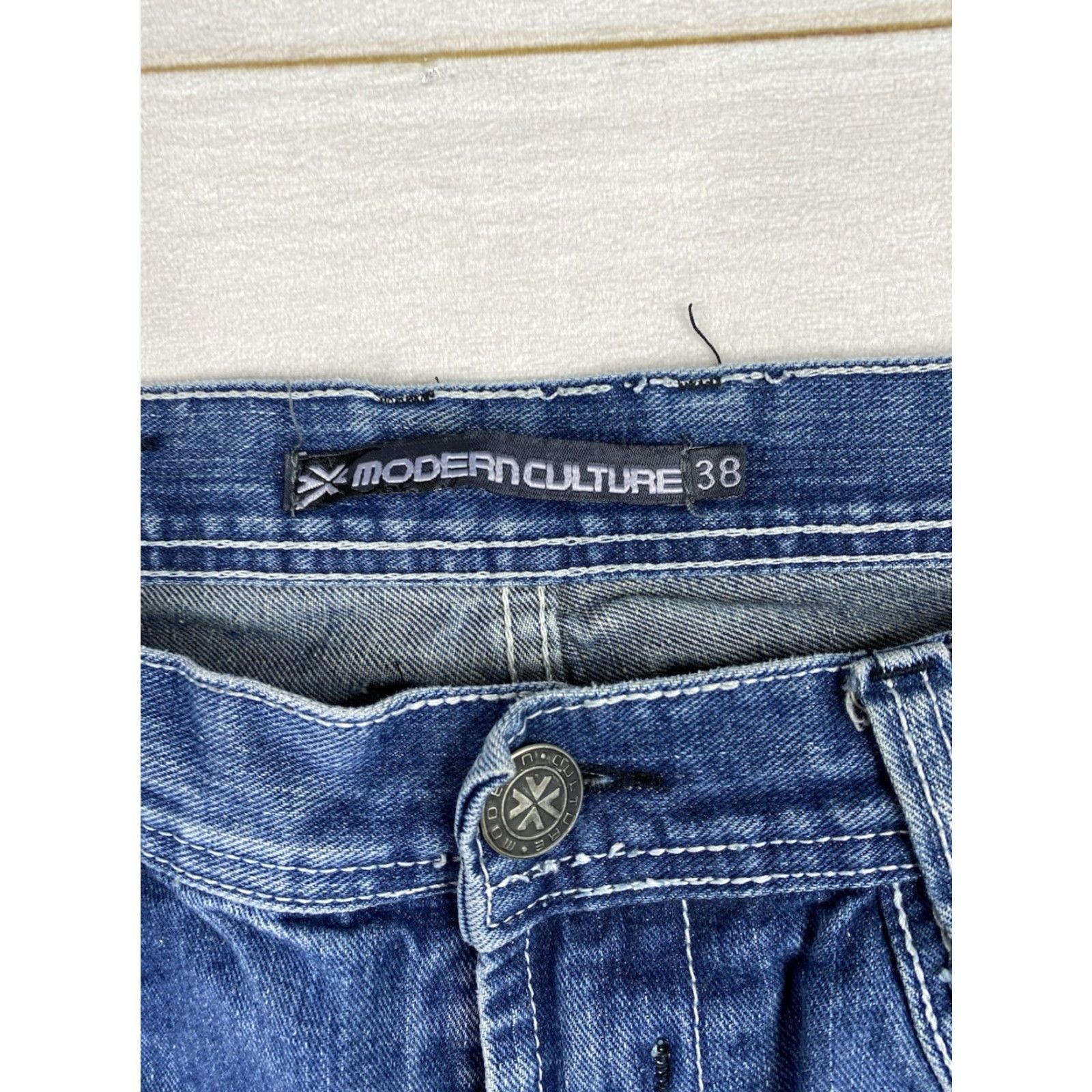 Vintage Modern Culture Jeans 5-Pocket Denim Distressed Pockets Size 38/32 Men's Blue Stone Wash Made in China / Regular Fit Size US 38 / EU 54 - 3 Thumbnail
