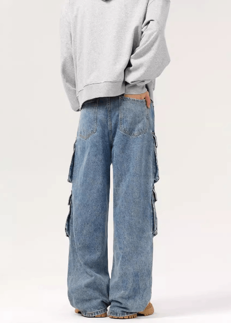 Japanese Brand × Jean Men's washed multi-pocket casual straight-leg cargo jeans Size US 32 / EU 48 - 5 Thumbnail