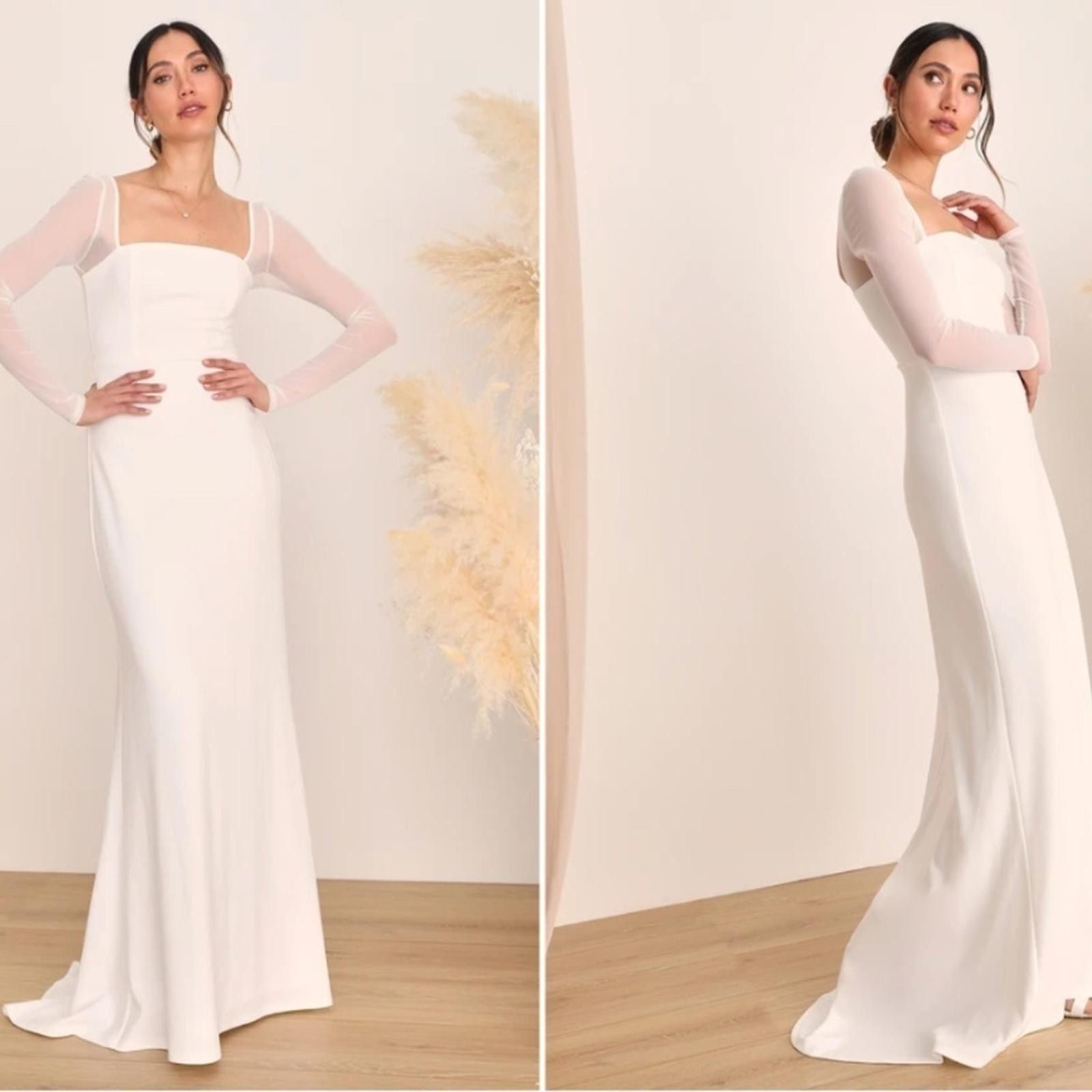 Lulus LULUS Bridal Wedding Elegant Chic Long Sleeve Mermaid Gown Size S / US 4 / IT 40 - 4 Thumbnail