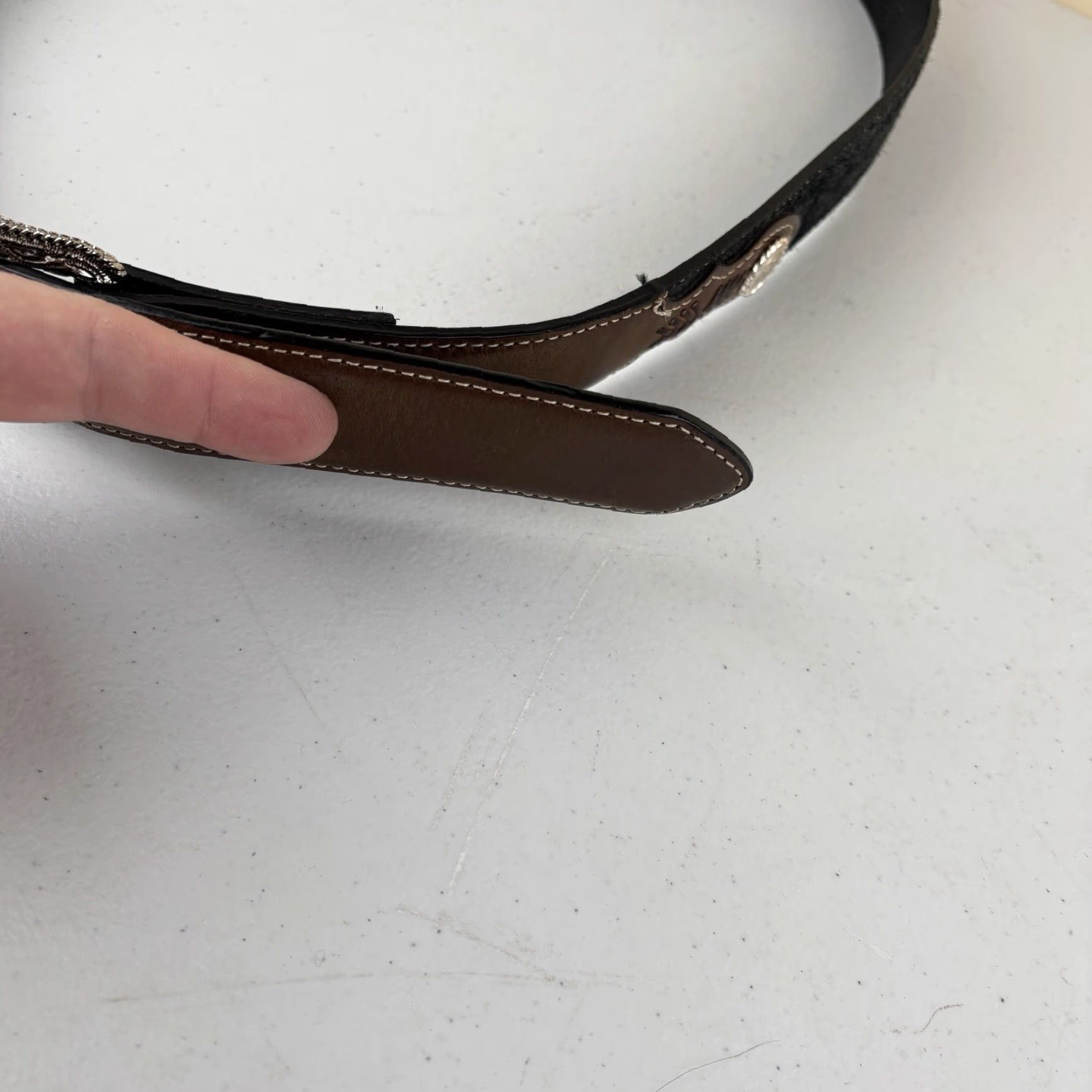 Vintage Nocona Belt Western Belt Mens Black 46 Concho Silver Cowboy Rodeo Size 46 - 5 Thumbnail
