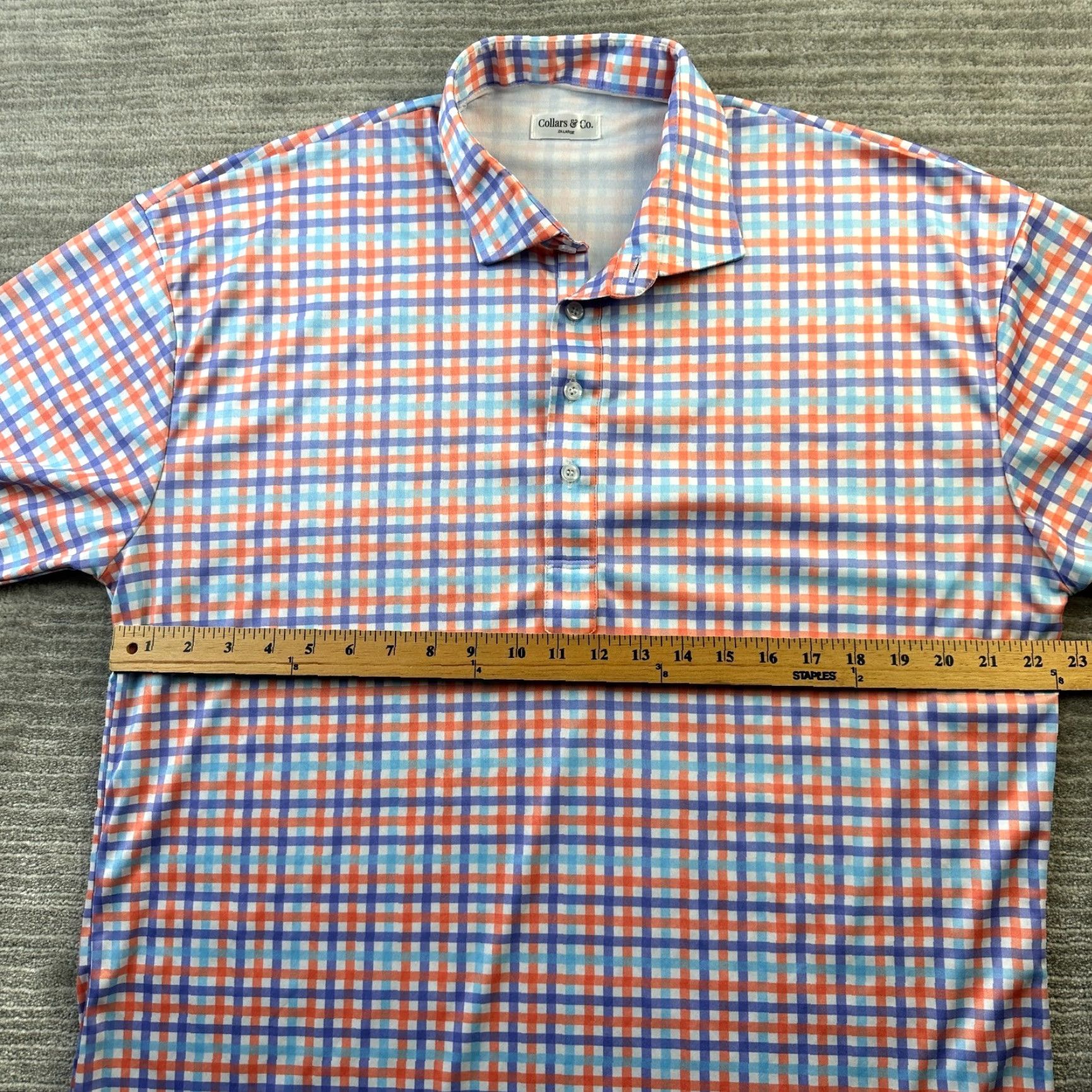 CO Collars & Co Polo Shirt Mens 2XL Regular Short Sleeve Button Collared Gingham Plaid Multicolor Polyester Blend Size 48R - 6 Thumbnail